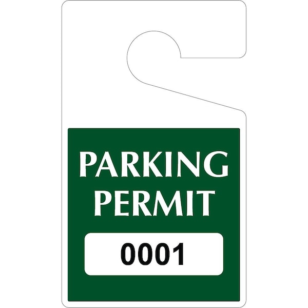 Lustre-Cal Laminated Hanging Parking Permit Green 5in x 3in 30mil Plastic Serialized 001-050, 50PK 253343301G0001 - main